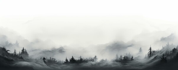 Mysterious Dark Mist Frame on Ethereal White Background - obrazy, fototapety, plakaty
