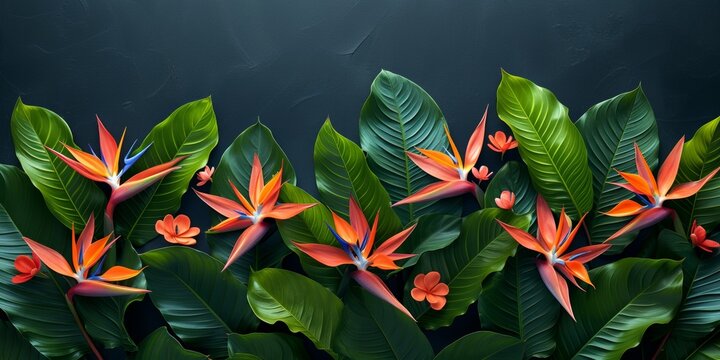 Fototapeta A colorful array of flowers and lush foliage reminiscent of a tropical paradise.