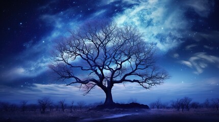 night view with trees set against a clear sky full of stars