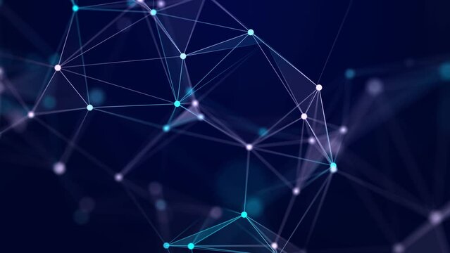 Abstract background with interweaving of colored lines and dots. Network connection structure. Data exchange. 3D