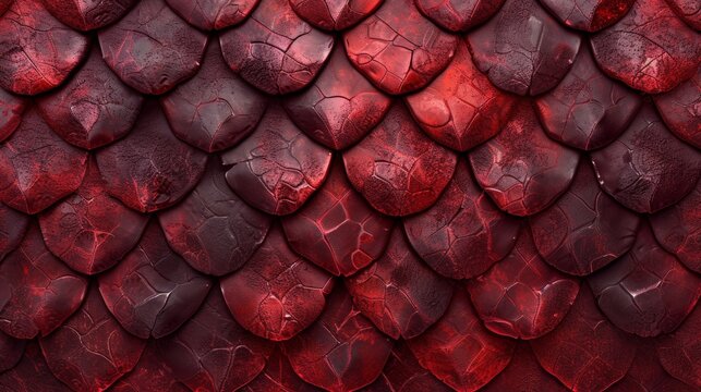 Fototapeta Red dragon scale pattern close-up - luxury background texture for wallpaper.