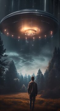 UFO abducts a man Computer digital drawing