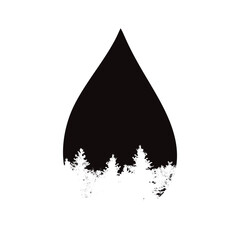 Silhouette of a drop with a forest illustration on a white background. A symbol of nature and the environment.