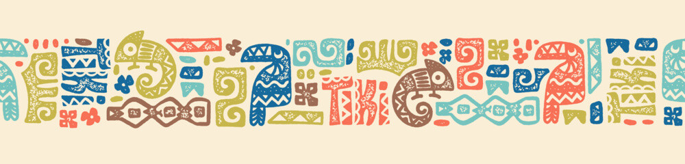 Vintage Aloha Tiki seamless pattern, cute illustrations great for Tropical Tiki party, Hawaii party time, Tiki bar, Aloha hawaii floral t-shirt print © TALVA