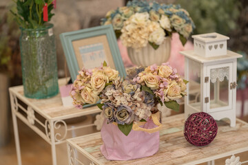 Elegant Floral Display on Vintage Table