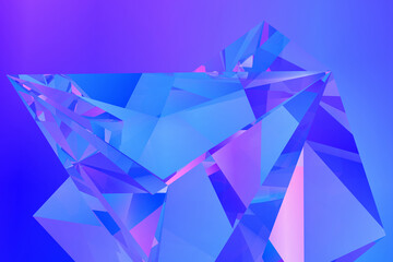3D geometric composition of low-poly crystals of iridescent shades, which creates an exciting refraction effect on a bright background