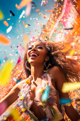 Obraz na płótnie Canvas AI Generated Image of Woman Enjoying Brazilian Carnival Party or Rave