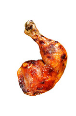 Cooked roasted chicken legs. Grilled meat. Isolated, Transparent background.