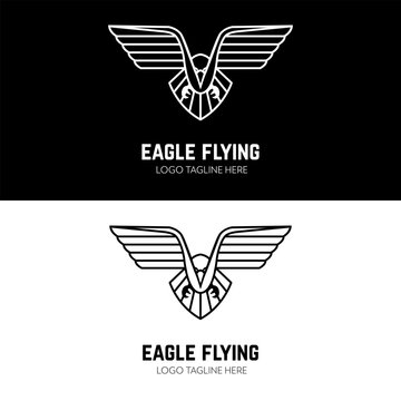 Eagle fly spreading wings for flight company logo design mascot character and emblem
