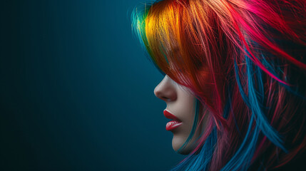 A profile shot of a girl with bold and colorful hair, expressing individuality and the vibrant spectrum of beauty - obrazy, fototapety, plakaty