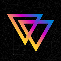 Colorful abstract triangles logo isolated on black background. Vector design element