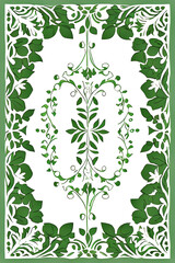 playing card / tarot card reverse side art, card back pattern or stationery / card design - elegant green leaves, vines, ivy, and clover on white background