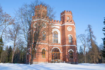 The ancient Arsenal pavilion on a sunny February day. Alexander Park of Tsarskoe Selo. Suburbs of...
