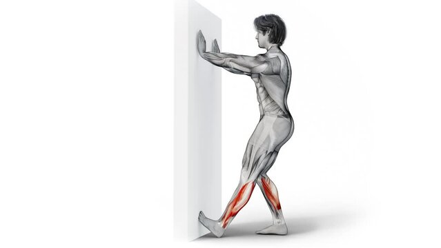 Muscular man character training Calves Stretch workout - 3d render