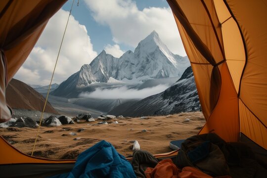 tent pitched in view of a camelhump mountain duo