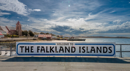 Welcome to the Flakland Islands, Stanley, Falkland Islands (Islas Malvinas), UK - obrazy, fototapety, plakaty