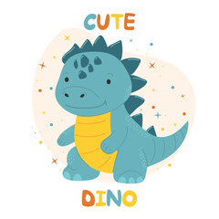 Set of cute dinosaurs. Vector illustration in modern style. Kawaii. Hand drawn.
