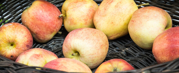 Fresh apples in basket as ingredients containing minerals and vitamins
