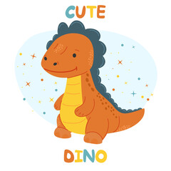 Set of cute dinosaurs. Vector illustration in modern style. Kawaii. Hand drawn.