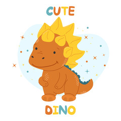 Set of cute dinosaurs. Vector illustration in modern style. Kawaii. Hand drawn.
