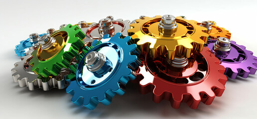 A group of colorful gears sitting on top of each other in a precise arrangement