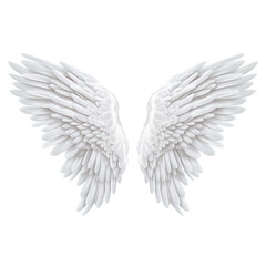 Realistic angel white wings on white background