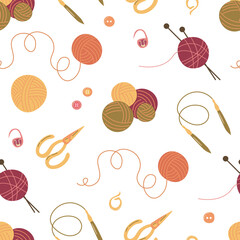 Knitting a seamless pattern. Designs for fabric, textiles, wallpaper, packaging.	
