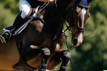 detail of riders hands holding reins during a jump