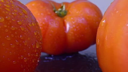 Ripe Persimmon Delight Close-up of Vibrant Fruits with Glistening Water Droplets