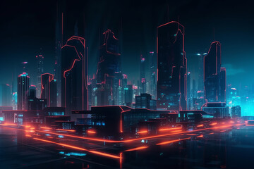 A futuristic city bathed in vibrant neon lights, as the metropolis pulses with life after dark