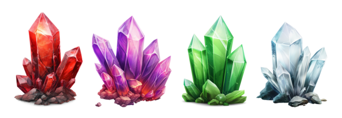 Collection set of game gemstones, crystal icons isolated on transparent or white background, png