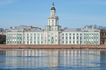 The ancient building of the Kunstkamera on a sunny April day, Saint Petersburg