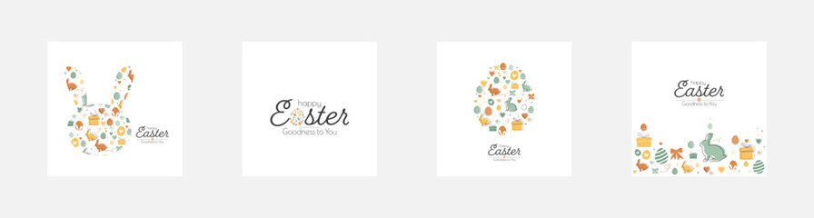 Happy Easter card set. Modern minimal design in pastel colors.