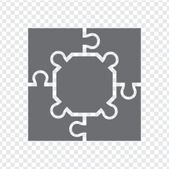 Simple icon puzzle square in gray. Simple icon puzzle of the four elements and center octagon on transparent background for your web site design, app, UI. EPS10.