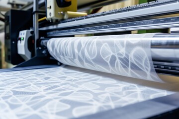 industrial printer applying pattern onto nonwoven fabric
