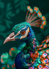 Obraz premium Vivid Plumage Unveiled A Peacock's Kaleidoscopic Showcase