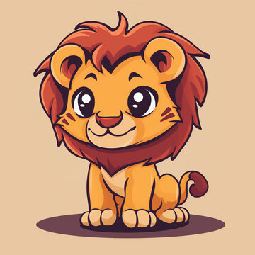 Flat logo of Vector chibi lion illustration vector