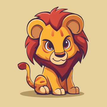 Flat logo of Vector chibi lion illustration vector