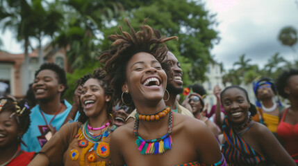 Joyful people celebrating Juneteenth with laughter and dancing 