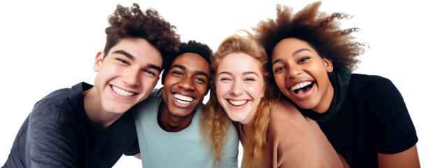 Hugging happy freshmen students of different nationalities, best friends, cut out. Multiracial concept