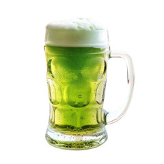 Pour of Frothy Green Beer, Isolated on White or Transparent Background. St. Patrick's Day Celebration