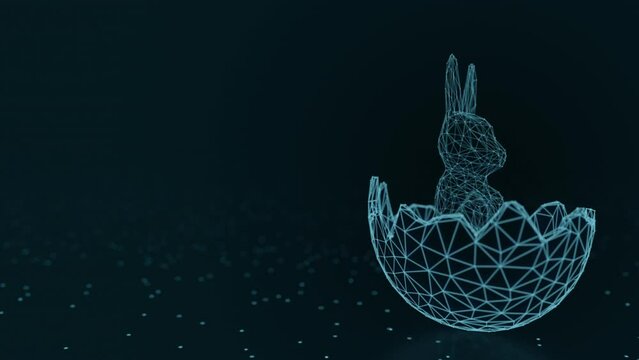 High-tech Rabbit Easter theme background, showcasing a rabbit in an egg in plexus form, ideal for IT and computer-related firms.