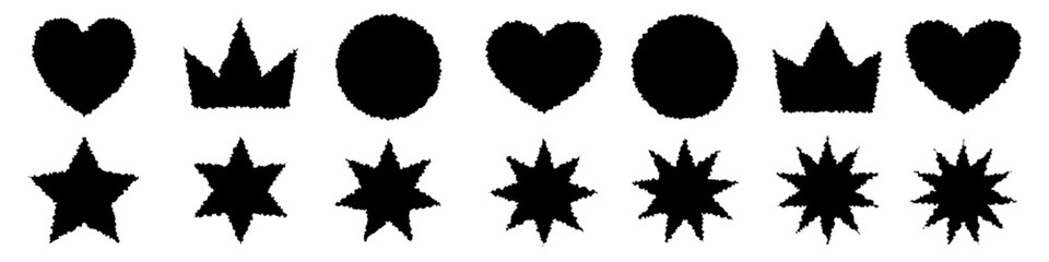 Hearts, stars, circles, crown jagged shapes vector illustration - obrazy, fototapety, plakaty