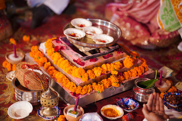 Bhartiya Wedding Culture With Puja Kalash, yagya And Puja Thali
