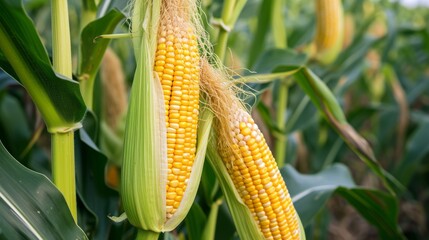 Corn cobs in corn plantation field