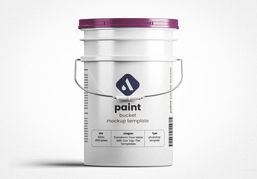 Plastic Paint Bucket Mockup with Purple Lid