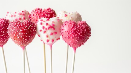 Homemade strawberry pie pops or cake pops in a shape of heart isolated on white background