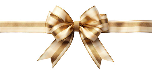 Elegant golden striped bow on a silky ribbon, cut out