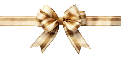 Elegant golden striped bow on a silky ribbon, cut out