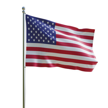 3d render PSD United States of America realistic flag with pole